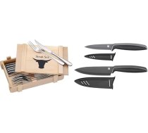 WMF Steiku galda piederumu komplekts 12 gab. steiku galda piederumu komplekts 6 personām & Touch Knife Set 2 gab. virtuves nažu komplekts ar aizsargvāciņu, speciāls asmens tērauda nesadalāms pārklājums, ass, pavāra nazis, dārzeņu nazis,