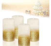 Candelo 4 sveču komplekts Ambiente Rustic Pillar Candle - Balta, metāliski zelta krāsā - 12 cm sveces - ilgs degšanas laiks aptuveni 54 stundas Ziemassvētku sveces Adventes vainags