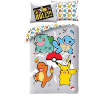 Pokemon noteikumi Segas pārvalks 140 x 200 cm + spilvendrāna ar Pikaču, Bisasamu, Glumandu un Šiglotu