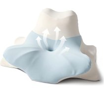 OKYUK Sānu spilvens, kakla spilvens, ergonomisks, 4-in-1, atmiņas putu spilvens ar noņemamu polsterējuma pārvalku, kakla atbalsta spilvens sānu, muguras un vēdera gulētājiem (zils/balts ar šķēlumiem)