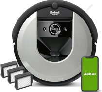 iRobot Roomba i7 (i7156) ar lietotni vadāms robotizēts putekļsūcējs, divas gumijas birstes, telpu kartēšana, saderīgs ar balss asistentu, tīrīšana pēc telpām un objektiem komplektā ar 3 rezerves augstas veiktspējas putekļu sūcējiem