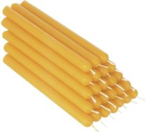 NKlaus 36341 Dzeltena bišu vaska 12 cm galda sveces bez sodrējiem Krāsainas Lieldienu sveces Rituāla sveces Kāzu sveces Kāzu sveces Dropper Candles Iepakojumā 25 gab.