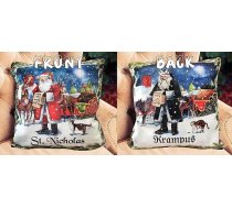 Luksusa samta Ziemassvētku divpusējais spilvena pārvalks (Krampus/St Nick, Chimney Scene)