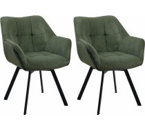 CLP Jordi Corduroy Dining Room Chairs, Ergonomic Swivel with Armrests, Upholstered Chair, 4 Foot Metal Frame, up to 150 kg, with Floor Protectors, Colour: Green