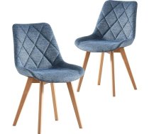 B&D home® Tania Dining Room Chairs Set of 2 - Upholstered Chairs with Ergonomic Seat Shell, Woven Fabric, Blue, Solid Wood Legs, Natural, Scandinavian Design for Dining Room, Kitchen, Office, Living