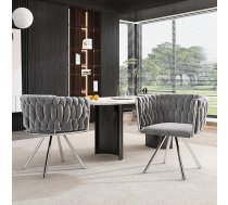 ModernLuxe Swivel Chair Velvet Dining Room Chair Modern Upholstered Chair Set of 2 with 360° Function, with Metal Frame, Ergonomic Chair for Dining Room, Living Room & Bedroom, Grey + Silver