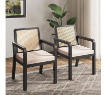High Quality Velour Fabric (Pack of 2) Dining Chair with Adjustable Chair Feet, Makeup Chair, Ergonomic Chair, Kitchen Chairs with Rattan Backrest and Rubber Wood Chair Legs, Black