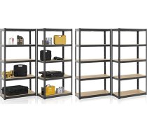 Juskys 4 plauktu komplekts, 4 x 180 x 90 x 40 cm (H x W x D), 3500 kg, 20 plaukti, lieljaudas plauktu iekārta, metāla plauktu sistēma pagrabā, pelēka krāsa