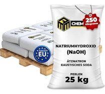 Nātrija hidroksīda lodītes 10 x 25 kg (Kaustiskā soda NaOH) - 99% tīrības pakāpe Universāls, viegli dozējams, mitrumizturīgs iepakojums