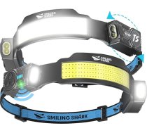 Smiling Shark 2 super spilgtu galvas lukturu komplekts, LED uzlādējams ar 4 platām gaismām un regulējamu prožektoru kustības sensoru, 2400 mAh akumulatoru, 5 režīmu galvas lukturis skriešanai, pārgājieniem, kempingam