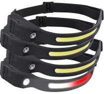Galvas lukturis ar sarkanu gaismu: 4 uzlādējamo galvas lukturu komplekts, 230° prožektors, COB un SMD LED, 500 lūmeni (uzlādējams LED galvas lukturis, galvas luktura LED baterija USB)