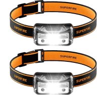 SuperFire LED galvas lukturis ar uzlādējamu USB kabeli, 2 gab., 2000 lm galvas lukturis ar LED gaismu un sensoru, regulējams balts/sarkans/dzeltens, viegls 45 g, IP45 ūdensizturīgs lietošanai ārpus telpām, remontdarbiem, skriešanai