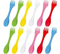 12 plastmasas dakšiņu komplekts, plastmasas dakšiņas-karotes kempinga galda piederumu komplekts, pārnēsājamas un atkārtoti lietojamas kempinga dakšiņas-karotes, karotes-dakšiņas āra aktivitātēm, kempingam, pārgājieniem, ceļojumiem, 6 kr