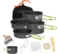 Kempinga katli un piederumi | Pretlīmes pārklājums un pārnēsājami virtuves piederumi ceļojumiem, kempinga katlu un pannu komplekts – 2–3 personām āra pārgājieniem un piknikam