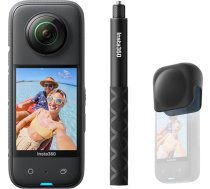 Insta360 X3 Auf Geht's komplekts – ūdensizturīga 360° darbības kamera ar 1/2 collu sensoru, 5,7K 360°, 72 MP 360° fotogrāfijas, stabilizācija, 2,29 collu skārienjūtīgais ekrāns, vibrācijas atgriezeniskā saite, AI rediģēšana, tiešraide