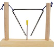 Roku perkusijas mūzikas instruments ar priežu koka rāmi un metāla sitamajiem, paredzēts bērniem un uzstāšanās uz skatuves, viegli spēlējams, mūzikas trīsstūris lietošanai mājās vai klasē