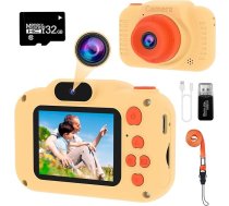 Bērnu fotoaparāts, mini uzlādējams digitālais fotoaparāts bērniem, videokamera – dāvana zēniem un meitenēm vecumā no 3 līdz 9 gadiem, 12 MP HD video, divu objektīvu selfiju kamera (iekļauta 32 GB atmiņas karte)