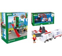 BRIO World 33204 Autostāvvieta, ceļi un sliedes – dzelzceļa piederumi Koka dzelzceļš un pasaule 33510 IR Express ceļojumu vilciens – elektriskā lokomotīve ar tālvadības pulti