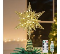 Lewondr Ziemassvētku eglītes zvaigzne, 3D sešstūra LED lampiņa, Ziemassvētku eglītes zvaigzne ar taimeri/8 gaismas režīmiem, USB tālvadības pults, Ziemassvētku rotājumu apgaismojums, Ziemassvētku eglītes zvaigzne, šampanieša zelts