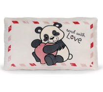 Mīlas spilvens Panda 43 x 25 cm - balts - pūkains rotaļlietu spilvens bērniem un pieaugušajiem, plīša spilvens, kas ideāli piemērots mājās, bērnistabā vai ceļojumā | 62617