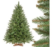 FairyTrees Mākslīgā Ziemassvētku eglīte 150 cm Egle Dabīga ar eglīšu koka statīvu Mākslīgā Ziemassvētku eglīte ar zaļu stumbru Ražots ES