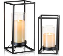 Dekoratīvais sveču turētājs "Lantern" melns: 2 laternu komplekts galda dekorēšanai Moderns dzīvojamās istabas skapja sveču turētājs Pillar Candle Candles