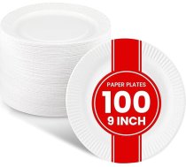 100 x 9" Vienreizlietojamie apaļie papīra šķīvji bez pārklājuma 9" Vienreizlietojamie papīra šķīvji amatniecībai, pasākumiem, projektiem, sausai pārtikai un vispārējai lietošanai