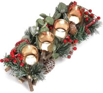 Belle Vous Adventes vainags ar tējas gaismiņām, 4 tējas gaismas glāzītes, Adventes vainags sveču turētājs ar dekoratīvām ogām un priežu čiekuriem, piemērots mājoklim, kāzām un Ziemassvētku dekorēšanai, 13 x 37 cm