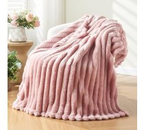 NEWCOSPLAY Super Soft Throw Blanket Silky Flannel Fleece 3D Ribbed Jacquard Lightweight All Season Pink Ribbed Throw (50 "x60")
