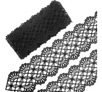 GORGECRAFT 2,7 m Venēcijas mežģīņu lenta 6,6 cm plata melna zīda izšūta ar ziedu rakstu viļņainu malu apmali kleitām apģērbiem šūšanai amatniecības rotājumiem dāvanu iesaiņojumam mājas dekorēšanai