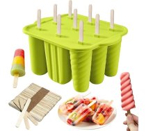 9 dobumu ledus veidne ar 50 koka kociņiem, silikona ledus veidnes, DIY popsicle veidnes, BPA bezmaksas ledus veidnes bērniem Vasaras DIY mājas virtuves rīki (zaļš)