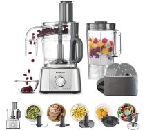 Kenwood MultiPro Express FDP65.820SI virtuves kombains ar plašu piederumu klāstu, trauka ietilpība 3 L, jauda 1000 W, 2 ātrumi un impulss, sudraba krāsā