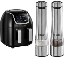 Komplekta komplekts: Russell Hobbs karstā gaisa fritēšanas ierīce ar divām kamerām [2 nodalījumi: 4,25 l vai grozs 8,5 l] AirFryer SatisFry Snappi 27290-56 & Russell Hobbs elektriskā sāls un piparu dzirnaviņas [2 komplektā] 23460-56