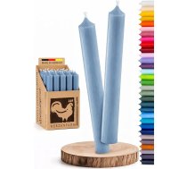 Knaiblīšu sveces "Dove Blue Pastel Blue" - Augstas kvalitātes [Ražots Vācijā] - 10 nepārtraukti krāsotas knaiblīšu sveces - Diametrs 22 mm, augstums 18 cm - Svečtuve "Rooster" - Ilgstošs degšanas laiks (8+ stundas)