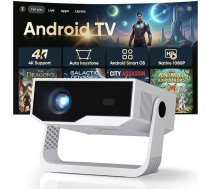 Gudrais mini projektors Android 14 ar 20000 lūmeniem un WiFi 6 Bluetooth, 4K mājas kinozāles projektors, automašīnas trapeces korekcija un fokusēšana, 360° rotējoša pamatne, Full HD 1080P projektors āra un integrēts projektors