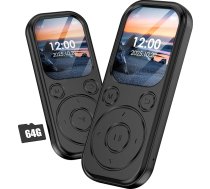 64 GB MP3 atskaņotājs ar Bluetooth 5.3, pārnēsājams mūzikas atskaņotājs ar HiFi skaņas kvalitāti un FM radio, 300 mAh akumulators, iebūvēti skaļruņi, piemērots sportam, ceļojumiem, melns