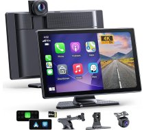 9 collu CarPlay displejs - bezvadu Apple CarPlay un Android auto, SuperLink, AirPlay dubultais spogulis, 4K Dashcam + 1080P aizmugures skata kamera, cilpas ierakstīšana, 64 GB, Bluetooth un Siri