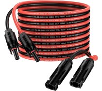 Saules kabelis 6 m 6 mm² saules paneļa pagarināšanas kabelis 10AWG IP68 ūdensizturīgs Adater kabelis ar kontaktligzdas un kontaktdakšas savienojumu (6 m sarkans + 6 m melns)
