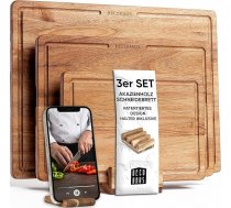 Deco haus Koka sagriešanas dēlis, 3 gabalu komplekts, izgatavots no izturīgas akācijas [2 cm biezums] - sagriešanas dēlīši ar sulas gropi - koka virtuves dēlīši 40 x 30, 33 x 24, 26 x 18 cm Koka dēlīši - Koka griešanas dēļi