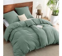 BEDSURE Gultas veļa 135 x 200 cm Kokvilnas 4 gabaliņu gultas veļas komplekti Salvija zaļa sega ar 2 spilvendrānām 80 x 80 cm, tekstūra līdzīga mazgātam linam, Oeko-Tex gultasveļa, zaļa ar rāvējslēdzēju