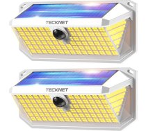 TECKNET Saules lampas āra apgaismojumam ar kustības sensoru, 416 LED, 2 gab., 300° īpaši spilgts LED saules gaismas sienas apgaismojums, IP66 ūdensizturīgas saules lampas dārza, sienas un āra apgaismojumam - silta gaisma