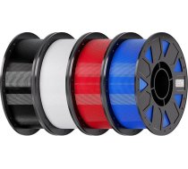 Creality PETG filaments 1,75 mm, Ender 3D printeru filaments PETG, augsta precizitāte, augsta izturība, bez smaržas, mitrumizturīgs, 4 kg, melns + balts + zils + sarkans
