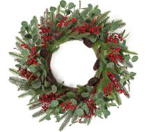 Ziemassvētku vainags Durvju vainags Ziemassvētki 60 cm liels Ziemassvētku durvju vainags ar ogām Priežu čiekuri Eikalipta vītne Ziemassvētkiem Ziemas priekšējo durvju kamīna rotājumi