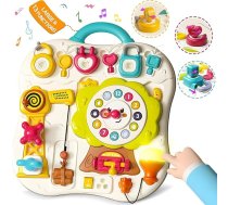 Montessori Busy Board - zīdaiņu mācību tāfele no 1 līdz 3 gadiem ar 13 muzikālām aktivitātēm un LED gaismām, sensorām spēlēm, smalko motoriku un aktivitātēm