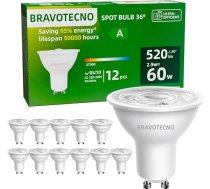 GU10 LED spuldze, A energoefektivitātes klases LED silti balta, 2700K, 2.9W, 520LM, 2.9W, GU10, siltā baltā krāsā, ekvivalents 60 W, 36° staru leņķis, bez iespējas aptumšot, zema temperatūra un izturīga, 12 gab. iepakojumā