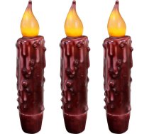 CVHOMEDECO. Īsta vaska ar rokām iegremdētas ar bateriju darbināmas LED taimera sveces ainavas primitīvas nedegošas gaismas dekori 12 cm bordo krāsā 3 gab. iepakojums