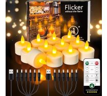 HL uzlādējamas LED tējas sveces, 50+ stundas uzlādējamas sveces ar tālvadības pulti un taimeri, nedegošas LED sveces, 4 x 4,7 cm, mirgojošas votīvās sveces, mājas dekorēšanai, 12 gab., dzintara krāsā