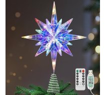 Lewondr Ziemassvētku zvaigzne eglītes galotnei, 39 cm, 20 LED, ar tālvadības pulti un USB barošanu, „Betlemes Polaris“ eglītes galotne mājām, 6 stundu taimeris, 8 režīmi, Ziemassvētku rotājums, krāsainas gaismas