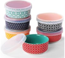 DOWAN porcelāna bļodiņas, 176 ml desertu bļodiņas, 6 gab. komplekts ar silikona vākiem, saliekamas bļodiņas mērcēm, uzkodām un krēmbrulē, daudzkrāsainas, piemērotas mazgāšanai trauku mazgājamā mašīnā un lietošanai mikroviļņu krās