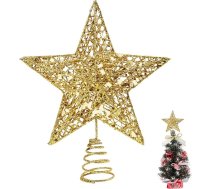 Zelta mini zvaigzne Ziemassvētku eglītes virsotnei – metāla Ziemassvētku eglītes zvaigzne Ziemassvētku rotājumiem un dekorācijām; platums 12 cm/4,7 collas